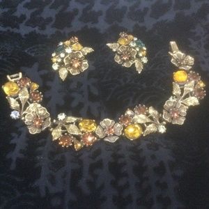 Antique /Vintage gold tone earrings & 7” bracelet set